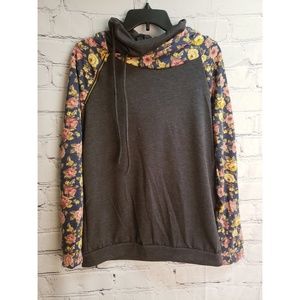12 Pm By Mon Ami Asymmetrical floral hoodie